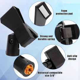 BOXOB 6pcs Mic Clips for Stands, Adjustable Wireless Mic Clamp with 6 Adapters, Anti-Slip Microphone Holder Universal, Mount Accessories for Mic Stand with 5/8 Inch Male to 3/8 Inch Female Screw Adapter