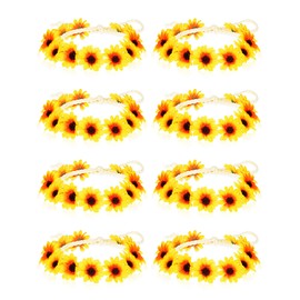 8 piezas de corona de girasol, diadema de flores de margarita, diadema hippie, diadema floral ajustable para novia, fiesta hippie, boda, festivales, accesorios de fotos