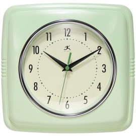 Infinity Instruments Retro Wall Clock - 9 Inch Square Clock - Silent Non-Ticking Mid Century Modern - Kitchen Clock Office Clock Diner Wall Clock - Vintage Wall Clock Decorative - Meadow Mist