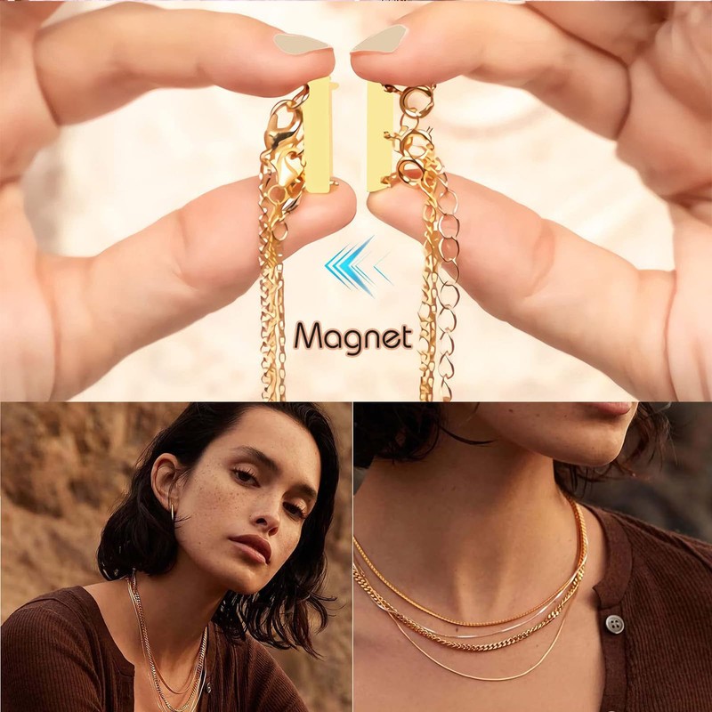 Kryzalite® Three Rows Layering Necklace Clasp, Magnetic Attraction for 18K