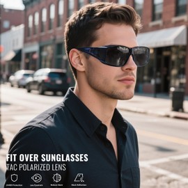 Myiaur Pack of 2 Polarised Over Sunglasses for Men Women Rectangular Frame UV400 Protection for Driving, Fishing & Outdoor Activities, A05(2 Pack) Black/Grey+Clear Blue/Grey