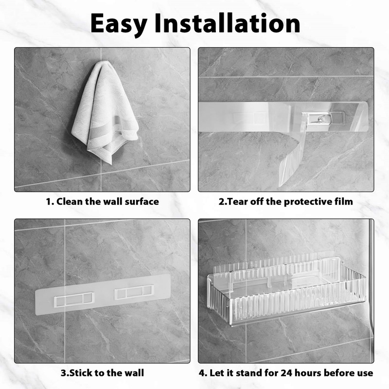 CQKEDMA Acrylic Shower Caddy Adhesive, 4 Pack No Drilling Clear