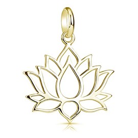 Materia KA-69-Gold Lotus Flower Pendant, Gold-Plated 925 Sterling Silver with Chain, Sterling Silver