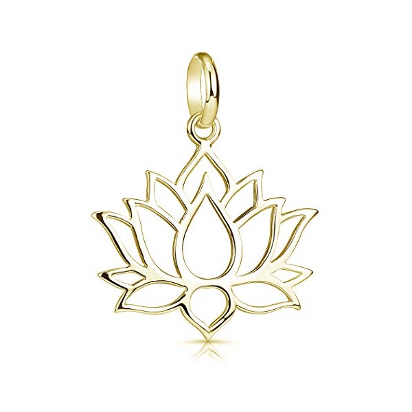 Materia KA-69-Gold Lotus Flower Pendant, Gold-Plated 925 Sterling Silver with