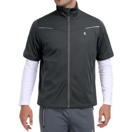 Little Donkey Andy Men's Lightweight Windproof Vest Water-resistant Short Sleeve Jacket for Golfing Hiking Running (B Gray L)