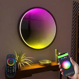 XQDUPDA 3D LED Infinity Mirror Light with APP Control & Remote Control, Multicolor Tunnel Lamp for Home Decor, Bedroom, Living Room, Party, Bar & Gaming (Circle -12 in/30 CM)