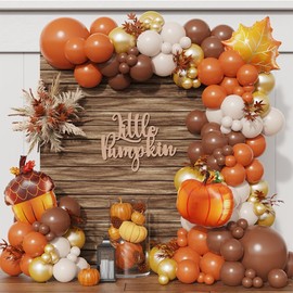 Fall Thanksgiving Balloons Garland Arch Kit 155pcs Orange Coffee Brown White Sand Boho Balloons for Autumn Birthday Hello Fall Little Pumpkin Baby Shower Party Decorations