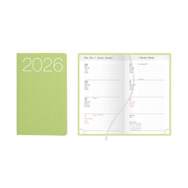 Idena 12043 Pocket Diary 2026, Ladytimer in Format 8.7 x 15.3 cm, 1 Week on 2 Pages, Diary with Flexicover Cover in Green, Bookmark Ribbon and Corner Perforation