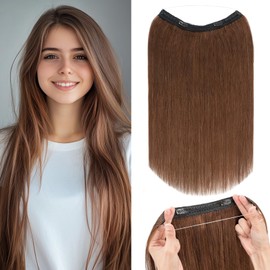 Rich Choices Wire Hair Extensions - Invisible Clip-In Human Hair Straight Remy #4 Medium Brown 22 Inch