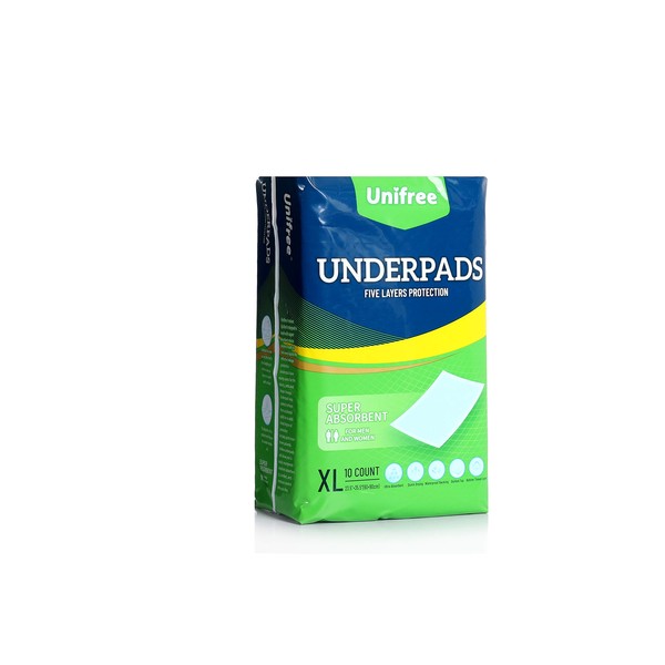 Unifree Premium Disposable Underpads, Bed Pads, Incontinence Pad, Super Absorbent, 10 Count, Blue (L 23.5x35.5 Inch Premium)
