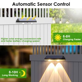 Solar Fence Lights Outdoor, 3 Mode, IP65 Waterproof Fence Solar Lights Outdoor, Solar Wall Lights for Outside, Backyard Railing Step Patio Deck Fence Stair Railings (4 pcs)