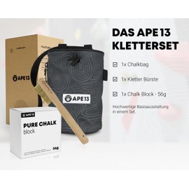 APE13® Chalk Bag for Climbing and Bouldering (as a Set & Individual) – Includes Webbing Bag, Holder for Brush – Boulder Bag for Magnesium – Climbing Chalk Bag Large for Lime/Chalk/Magnesia (Climbing