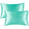 BEDELITE Satin Silk Pillowcase for Hair and Skin, Turquoise Pillow Cases Standard Size Set of 2 Pack Super Soft Pillow Case with Envelope Closure (20x26 Inches)
