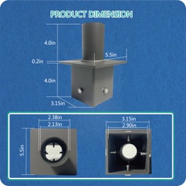 NEW SOONLED 3.5'' Square Tenon Adaptor for 4'' OD Square Pole, Mounting Bracket Accessories for Outdoor Shoebox Lighting,Street Light,Parking Lot Light with Slip Fitter Mount(2 3/8inch)