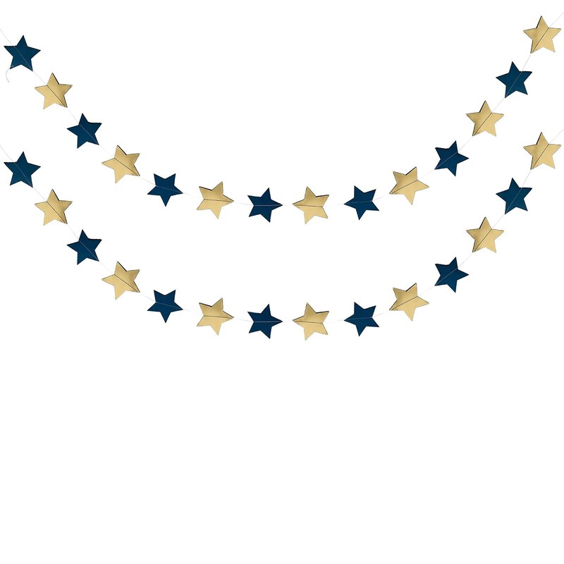 Mefuny 30 Feet Navy Blue Gold Party Decorations Paper Star