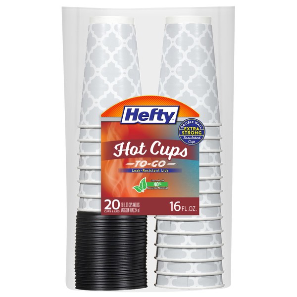 Hefty Hefty Disposable Hot Cups with Lids, 16 Ounce, 20