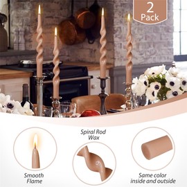 Long Candlesticks Spiral Taper Candle,Gedengi 2pcs Brown Tapered Candles 10 inches Twisted Candlestick Cute Candle Sticks Wax for Home Dinner Wedding Party Women Gifts (1D-Brown)