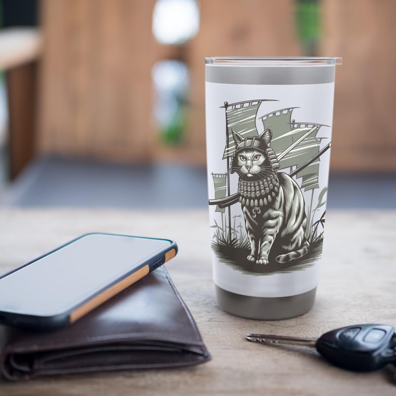 Samurai Cat Ready for Battle Art Stainless Steel Insulated Tumbler