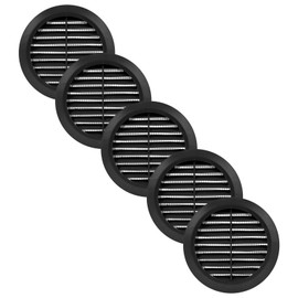 Vent Systems 4" Inch Black Circular Plastic Vent Cover - Pack of 5 - Louvered Air Duct Grill with Flange and Built-in Mesh Screen - HVAC Ventilation Grille for Home Improvement - Indoor & Outdoor Use