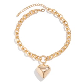 kepvrio Heart Necklace for women Chunky Gold Heart Pendant Necklaces Hip Hop Heart Choker Necklace Fashion Puffy Heart Necklace Simple Gold Charm Necklace Jewelry (Style-A)