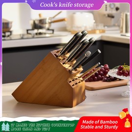 Kitsanery Knife Block Countertop Butcher's Knife Rack and Organizer 20 Slot Knife Holder Large Bamboo Knife Rack (Knife Not Included), Universal Knife Rack Strap