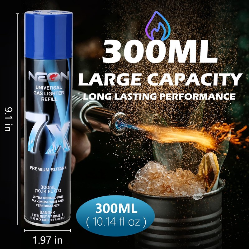 NEON Butane Refill, 300ml 7X Filtered Premium Butane Fuel, 4