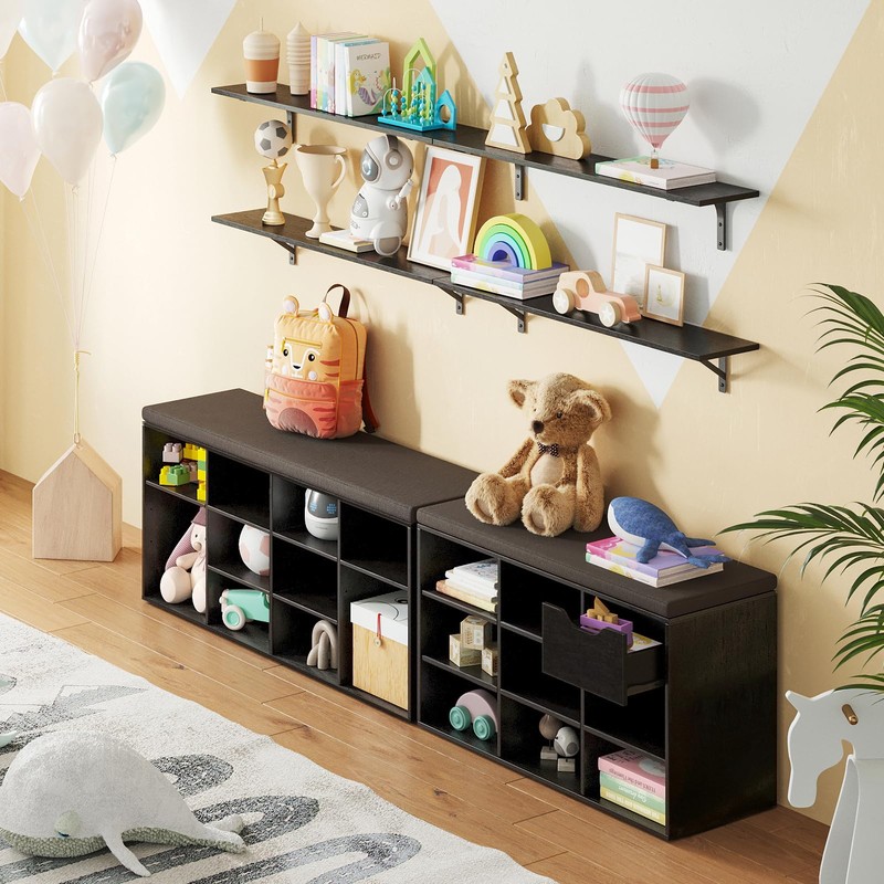 DINZI LVJ Shoe Storage Bench with Cushion, Cubby Shoe Rack