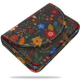 YeeCASE Business Card Holder, Multi Card Case with Magnetic Shut, Color Printing Pattern, Horizontal Section Business Card Holder Case for Men or Women Pocket Business Card Wallet (Flower-Color)