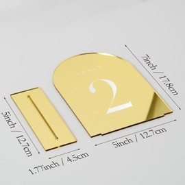 JINMURY - Números de mesa de boda dorados con soportes, paquete de 15 carteles de arco acrílico de espejo dorado, números de mesa para recepción de bodas (13 x 18 cm, números de mesa dorados 1-15)