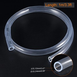 TOP-VIGOR 12mm(1/2") ID 14mm(9/16") OD PVC Clear Vinyl Tubing, 2M(6.56ft) Length Food Grade Flexible Water Pipe, Plastic Tube for Transfer Water, Oil, Air, Powders & Fine Granules