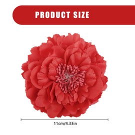 Hopzab Large Red Peony Hair Clip, Artificial Flower Fascinator Hairpin for Women and Girls, Vintage Rose Barrette, Wedding, Bridesmaid, Party, Beach Hair Accessories