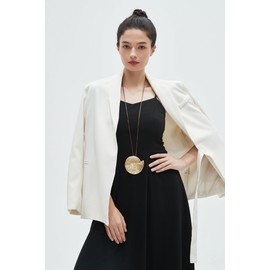 GelConnie Women's Boho Gold Chunky Leather Necklace, Circle Pendant, Long Brown Choker, Vintage Sweater Necklace, No Gemstone