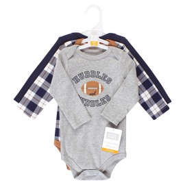 Hudson Baby Unisex Baby Cotton Long-Sleeve Bodysuits, Football Huddles 3-Pack, 9-12 Months