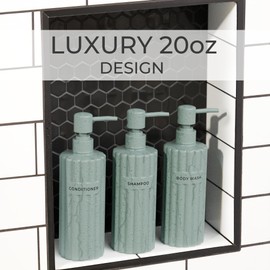 Beautiful Shampoo and Conditioner Dispenser Set of 3 – Modern 21oz Shower Soap Bottles with Pump and Labels – Easy to Refill Body Wash Dispensers for a Stylish Bathroom Upgrade