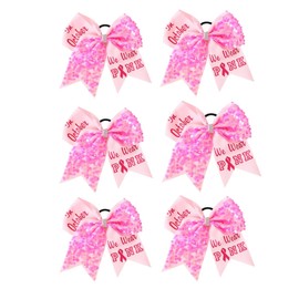 CULHEITE- Lazo de animadora rosa para concientización sobre el cáncer de mama, lazo de animadora gigante, 6 piezas, soporte para cola de caballo con purpurina, lazo para animadoras