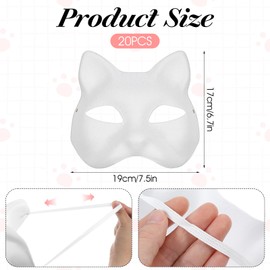 Yuanan 20 PCS Blank Therian Mask for Crafts, DIY White Cat Mask for Hand Painting Class, Paper Therian Masks for Cosplay, Party, Holiday Events