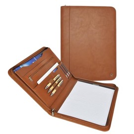 DESQ® A4 Conference Folder with Zip, Tablet Pocket, 8 Compartments, Writing Pad Included, Brown, Dutch Design
