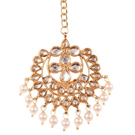 NEW! Touchstone "Contemporary Kundan Collection" Indian Bollywood Beautiful Kundan Polki Look Faux Pearls Hangings Designer Jewelry Mangtika In Gold Tone For Women.