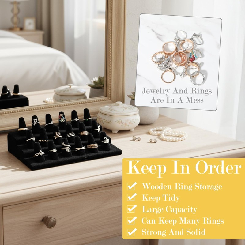mekueeex 2PCS Velvet Ring Display Stand, 18 Holders Ring Display