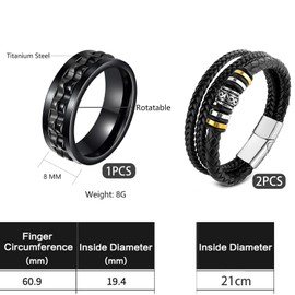 Scinzene Lederarmband Herren Set - 2 Stilvolle Armbänder + Ring aus Echtleder und Edelstahl, Magnetverschluss, Geschenkidee für Männer
