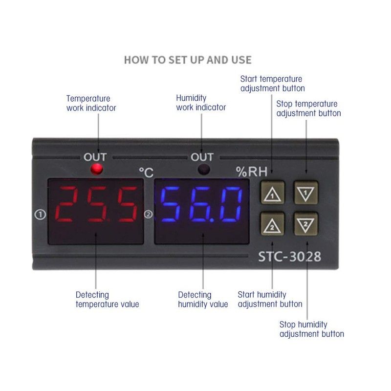 AUNMAS Control de Temperatura y Humedad STC 3028 12V/24V/110V/220V Pantalla