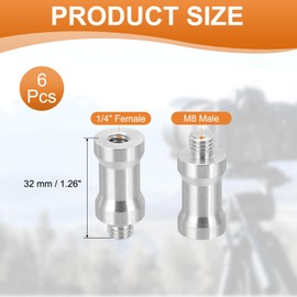 PATIKIL Camera Spigot Screws Converter 1/4" Female to M8 Male, 6 Pack Tripod Screw Adapter Spigot Stud for Light Stand Hot Shoe Cold Shoe Adapter Ball Head Flash, Silver