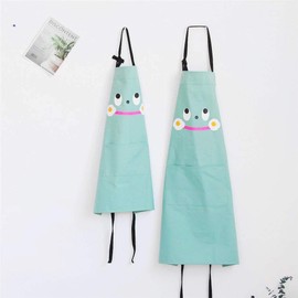 JameStyle26 Mama and Child Apron Made of Cotton & Linen with Animal Motif Star Women's Kitchen Apron Bib Apron Cooking Apron with Pocket Cooking Baking Mum Child Look (Size S & L Set, Smiley Mint)