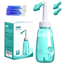 CYOUH Sinus Rinse Kit, Neti Pot 260 ml, with 60 Packets Nasal Wash Salt, Nasal Wash Nose Rinsing Cleanse Bottle for Adults, and with Allergic Rhinitis （Green）
