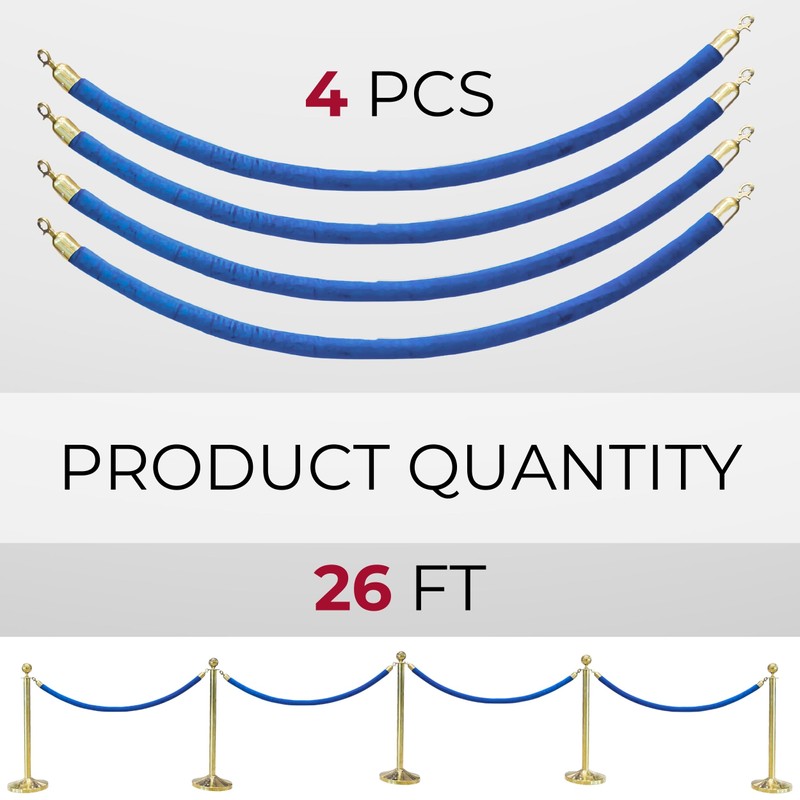 4PCS Blue Velvet Rope 6.5FT – 6.5FT Velvet Ropes Blue