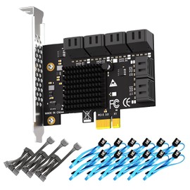 GLOTRENDS SA3112-C 12-Port PCIe X1 SATA Expansion Card with SATA and Power Cable, Compatible with Windows, Linux, Mac OS, NAS