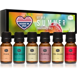 P&J Trading Summer Set of 6 Premium Grade Fragrance Oils - Peach, Strawberry, Plumeria, Coconut, Ocean Breeze, Pina Colada - 10ml