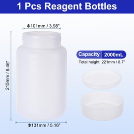 PATIKIL 2000ml Reagent Bottles, PE Wide Mouth Round Graduated Bottles with Screw Cap for Lab Water Reagent Liquids Solid Sample Storage Seal, Transparent White