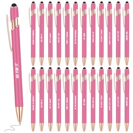 Yeaqee 24 Pcs Inspirational Ballpoint Pens Motivational Black Ink Retractable Quotes Pen with Stylus Tip Encouraging Message Pen Bulk for Women Men Writing Office School Christmas Gift (Rose Red)