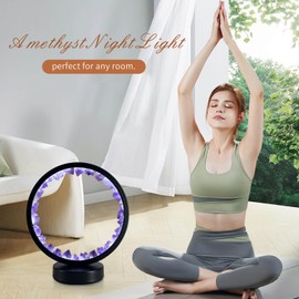 HYAMVOR Amethyst Night Light,3 Colors Ambient Lighting USB Dimming Nursery Light,Healing Crystal Table Lamp,Natural Energy Decor for Bedroom Home Dating Gift (Purple, Circle)
